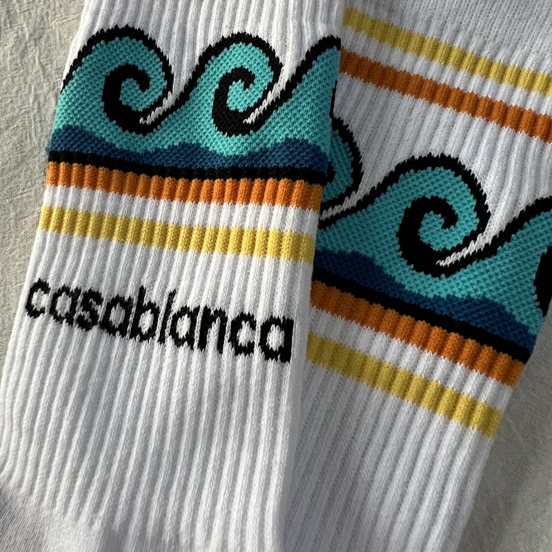 Casablanca Wave Print Striped Crew Socks