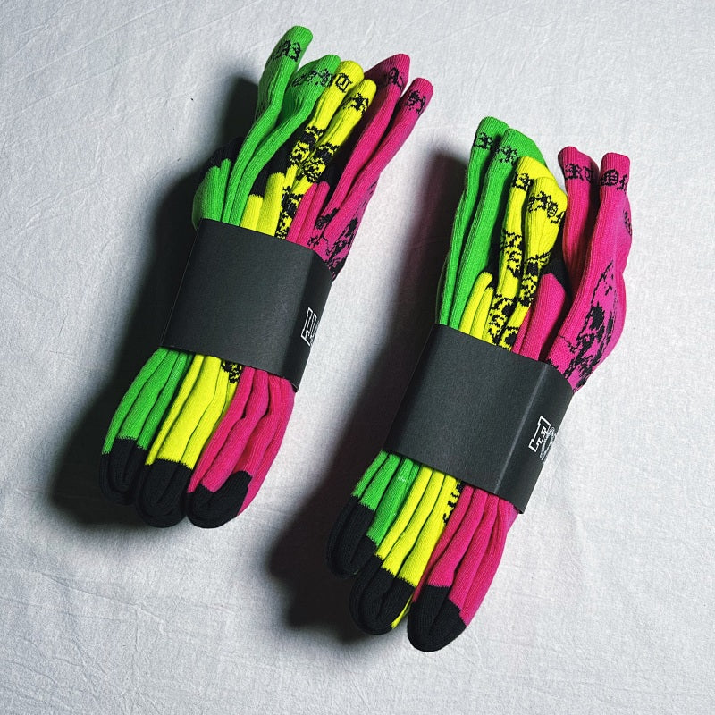 FOTI Skull Crew Socks 3-Pack - Pink/Black/Neon Green/Yellow