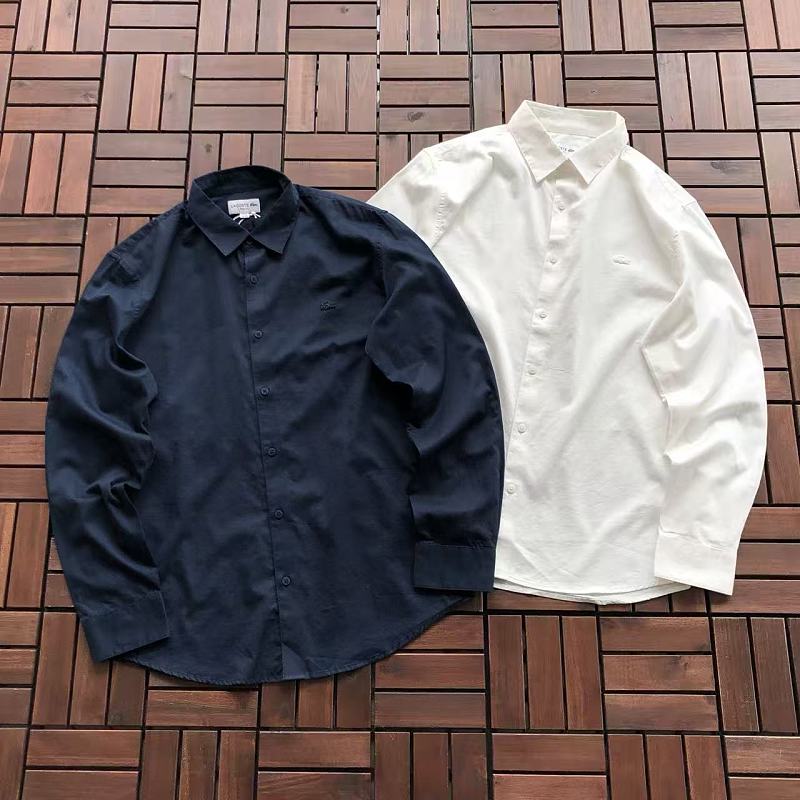 Lacoste Navy White Long-Sleeve Button-Up Shirt