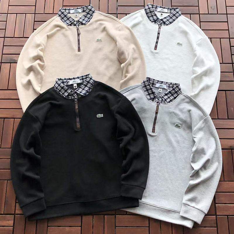 Lacoste Plaid-Collar Quarter-Zip Sweater