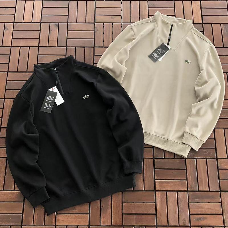 Lacoste Black Cream Quarter-Zip Sweater