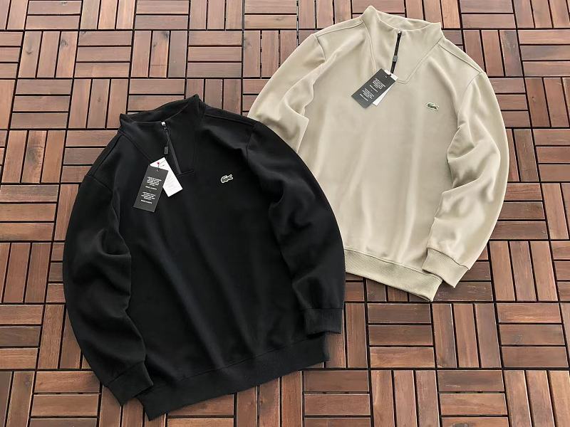 Lacoste Black Cream Quarter-Zip Sweater
