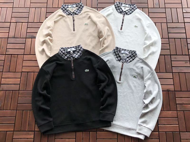 Lacoste Plaid-Collar Quarter-Zip Sweater