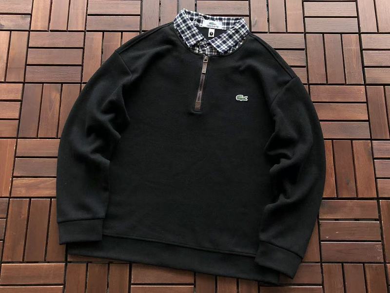 Lacoste Plaid-Collar Quarter-Zip Sweater