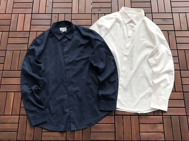 Lacoste Navy White Long-Sleeve Button-Up Shirt