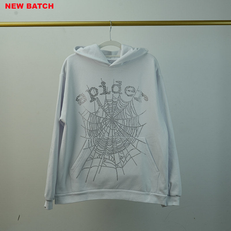 Sp5Der Rhinestone Logo Hoodie White
