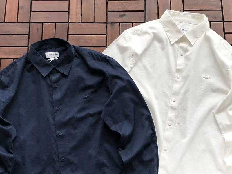 Lacoste Navy White Long-Sleeve Button-Up Shirt