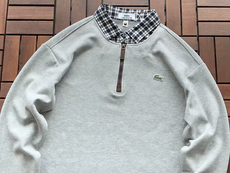 Lacoste Plaid-Collar Quarter-Zip Sweater