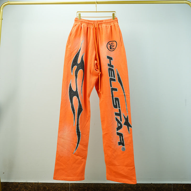 Hellstar Fire Orange Closed Elastic Bottom Sweatpants Orange Dye