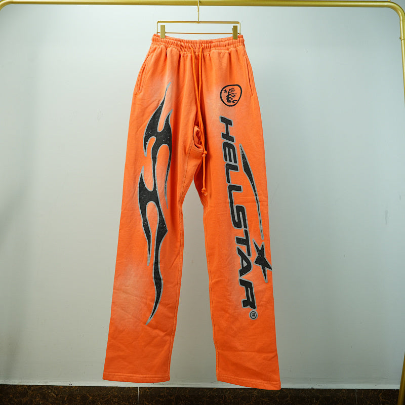 Hellstar Fire Orange Closed Elastic Bottom Sweatpants Orange Dye