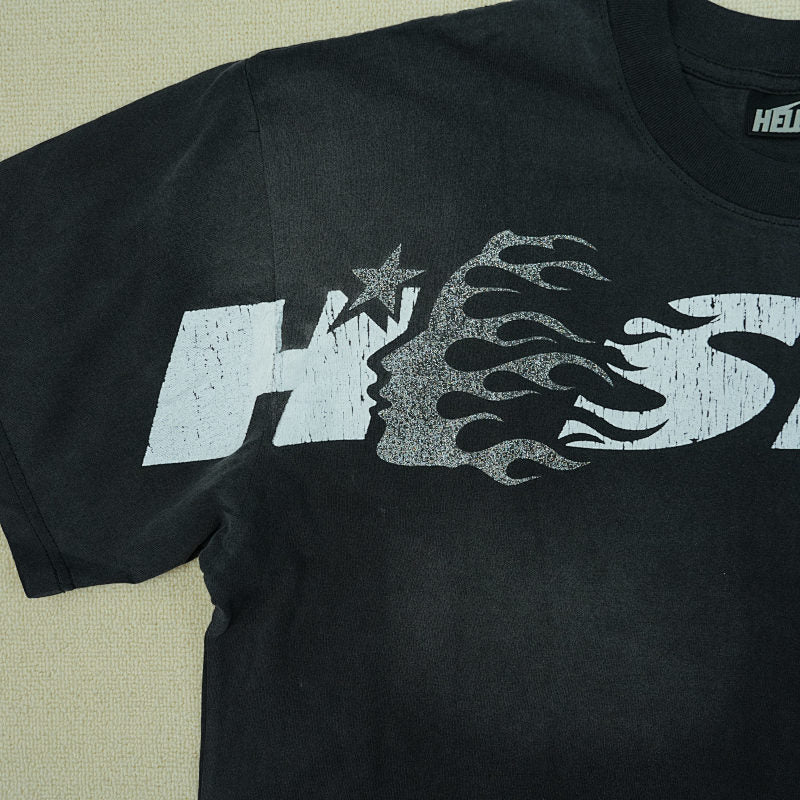 Hellstar Cartoon Logo Glitter Logo T-Shirt Black