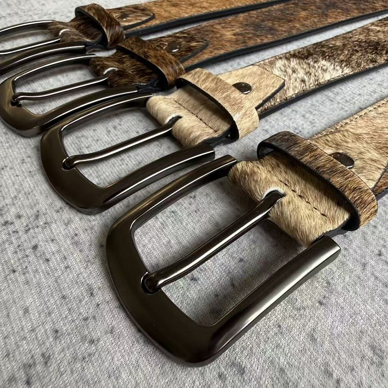 Unknown Brand Cowhide Hair-On Belt - Tan/Brown