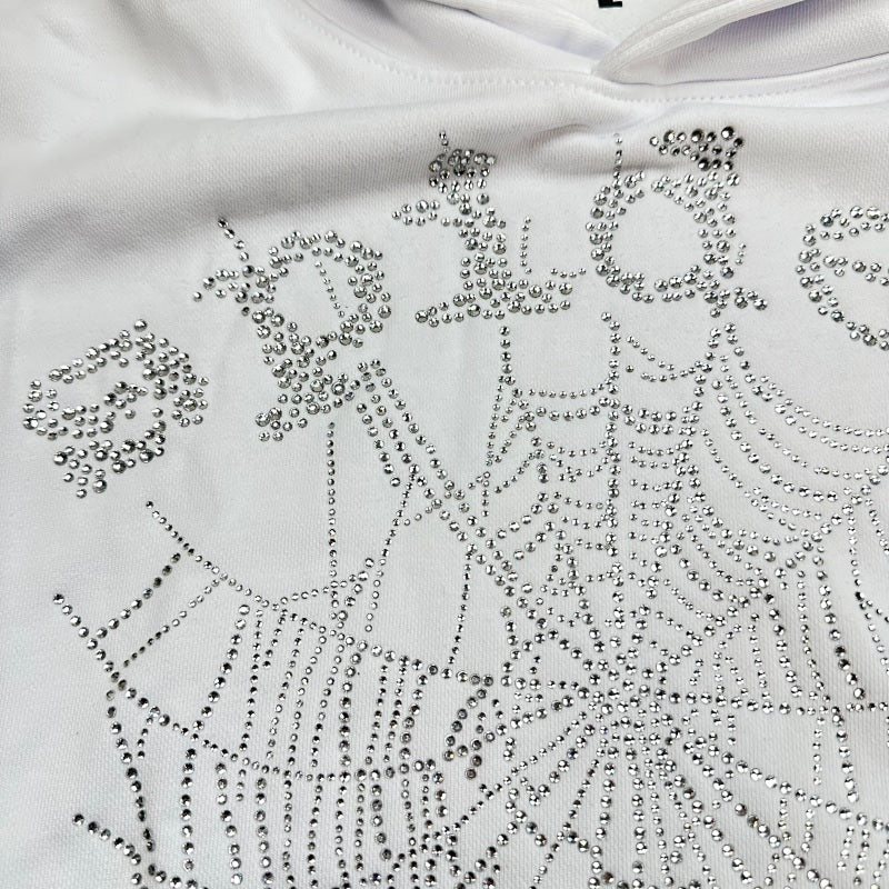 Sp5Der Rhinestone Logo Hoodie White