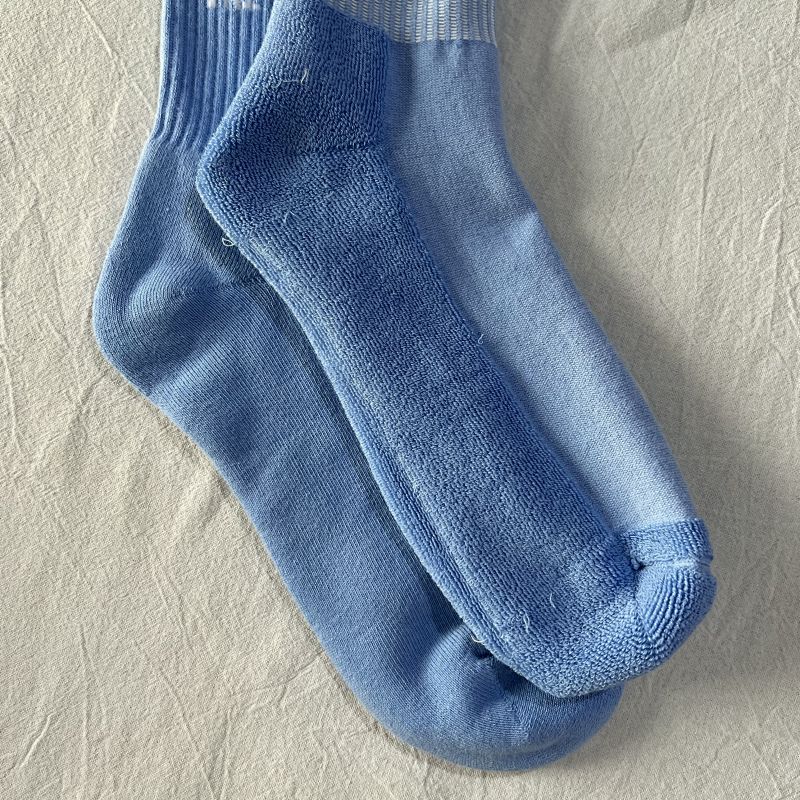 Blue Crew Socks with White Letter Print
