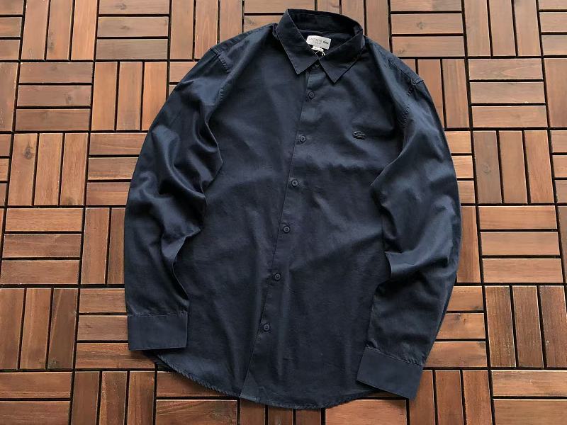 Lacoste Navy White Long-Sleeve Button-Up Shirt