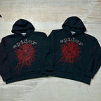 Sp5Der Rhinestone Logo Hoodie Black