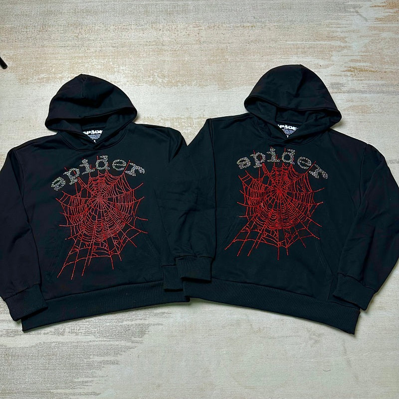 Sp5Der Rhinestone Logo Hoodie Black