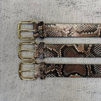 Snakeskin-Embossed Belt - Taupe/Brown
