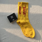 Yellow Crew Socks with Red Logo Design
