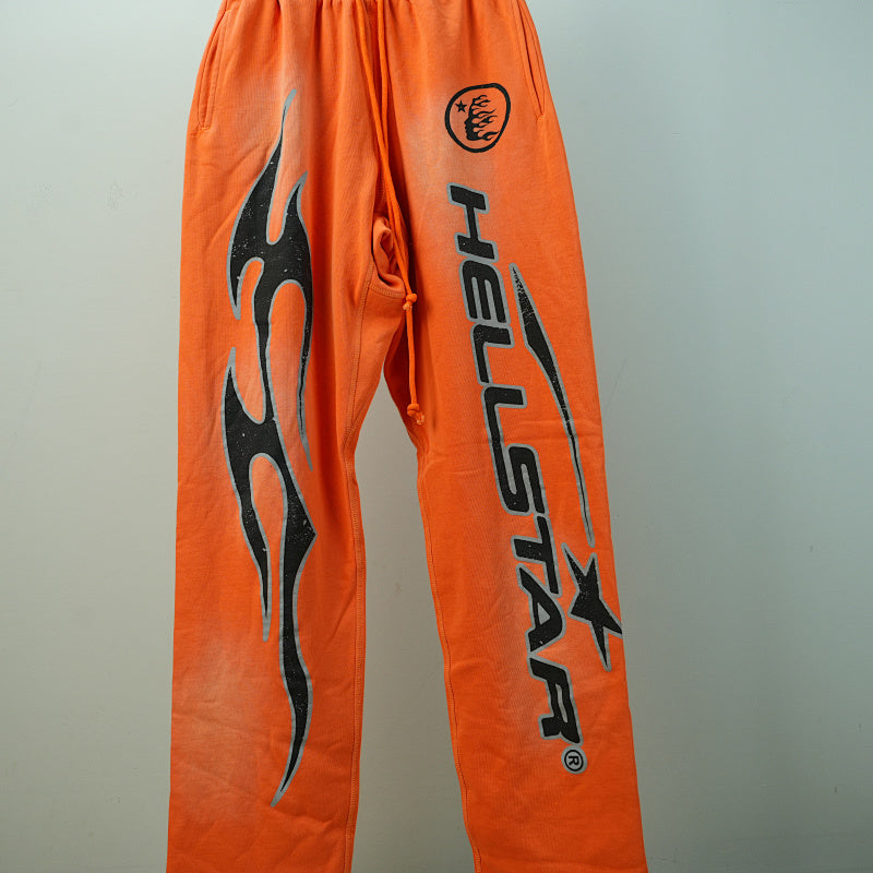 Hellstar Fire Orange Closed Elastic Bottom Sweatpants Orange Dye