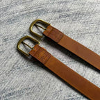 Brick-Embossed Leather Belt - Tan/Cognac