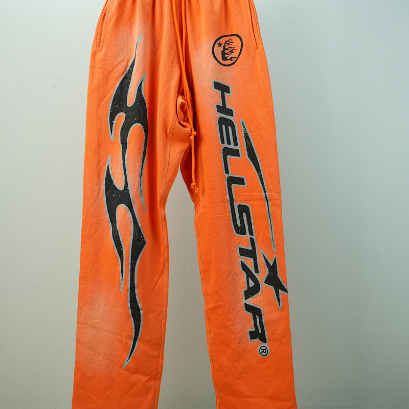 Hellstar Fire Orange Closed Elastic Bottom Sweatpants Orange Dye