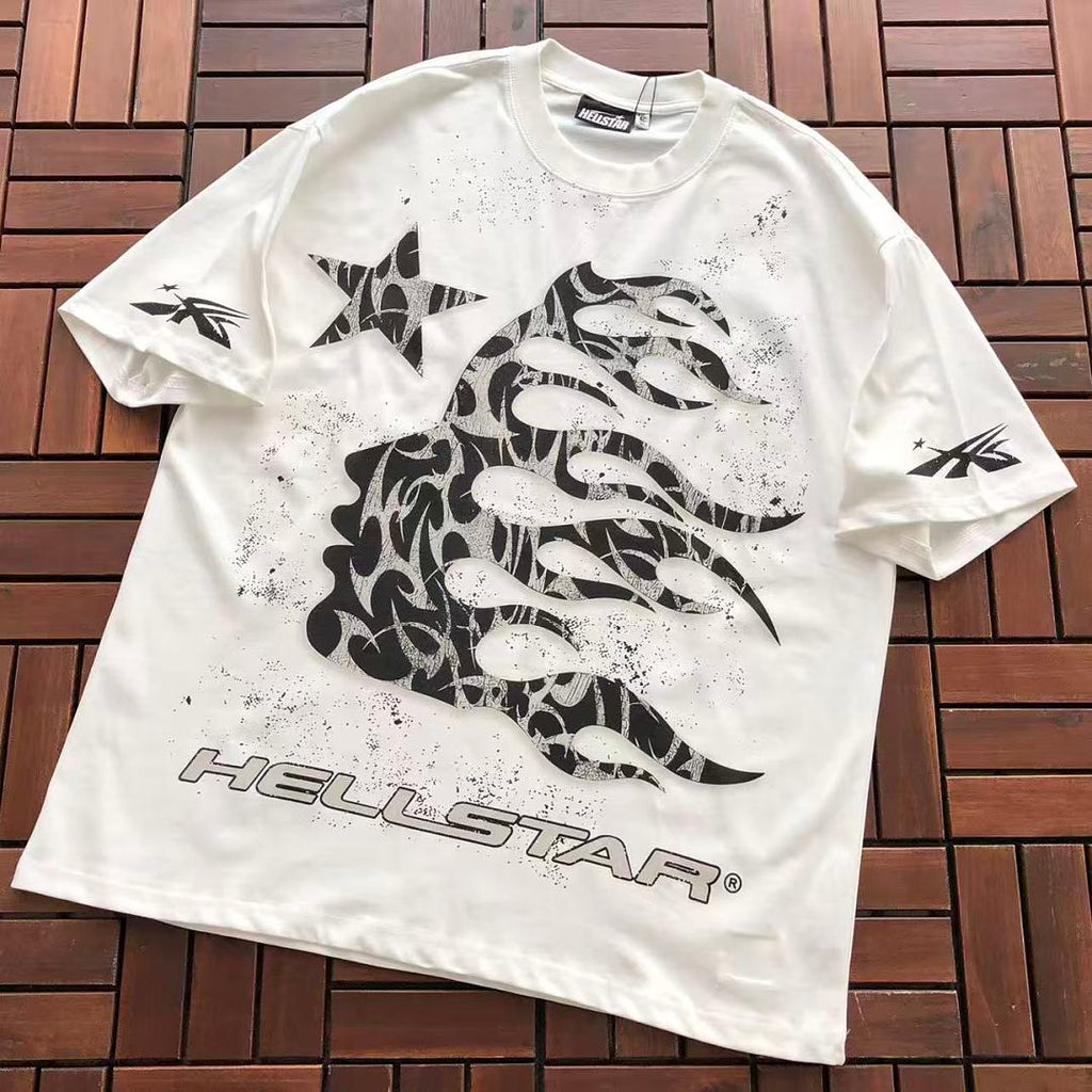 White Black Flame Graphic Hellstar T-Shirt