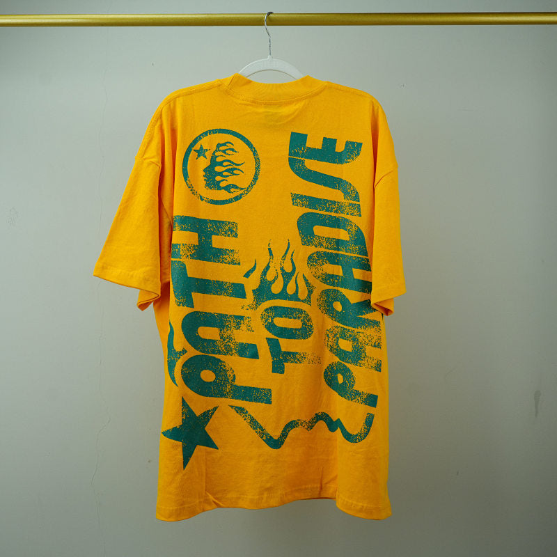 Hellstar Studios Jesus Emblem Short Sleeve Tee Shirt Yellow