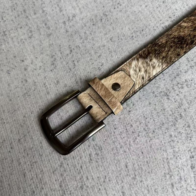 Unknown Brand Cowhide Hair-On Belt - Tan/Brown