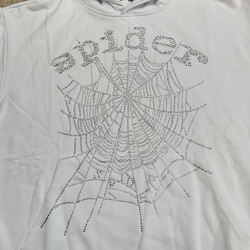 Sp5Der Rhinestone Logo Hoodie White
