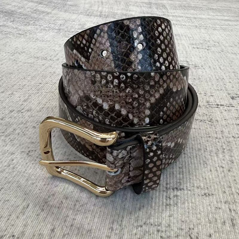 Unknown Brand Snakeskin-Embossed Belt - Taupe/Brown