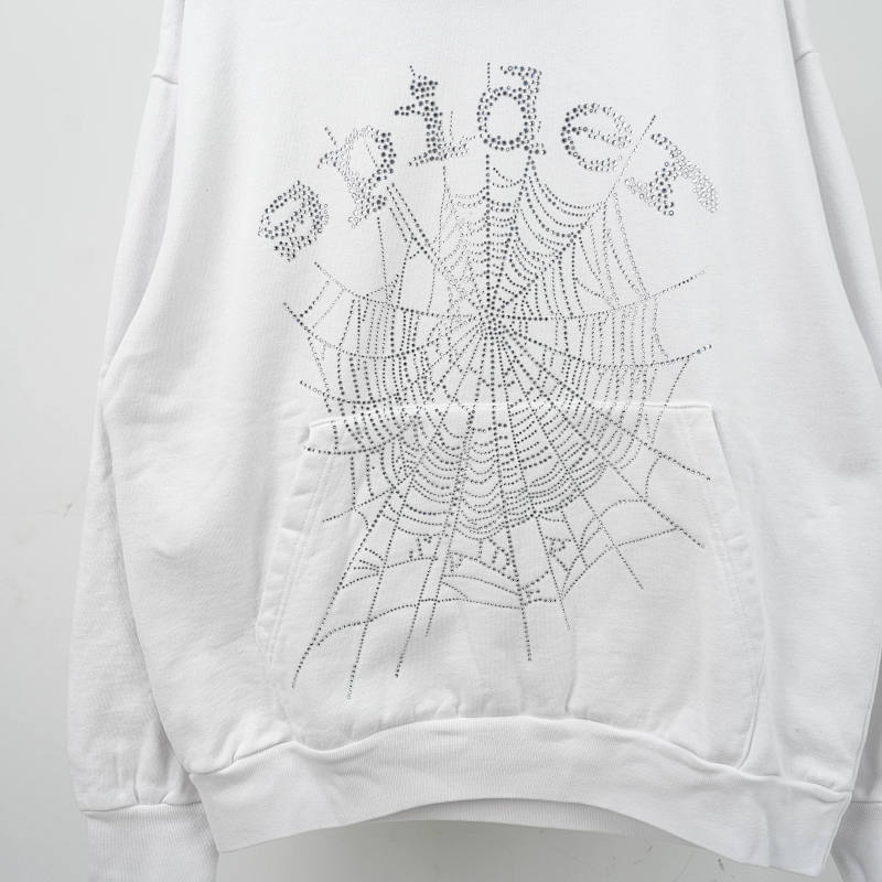 Sp5Der 0G Rhinestone Logo Hoodie White