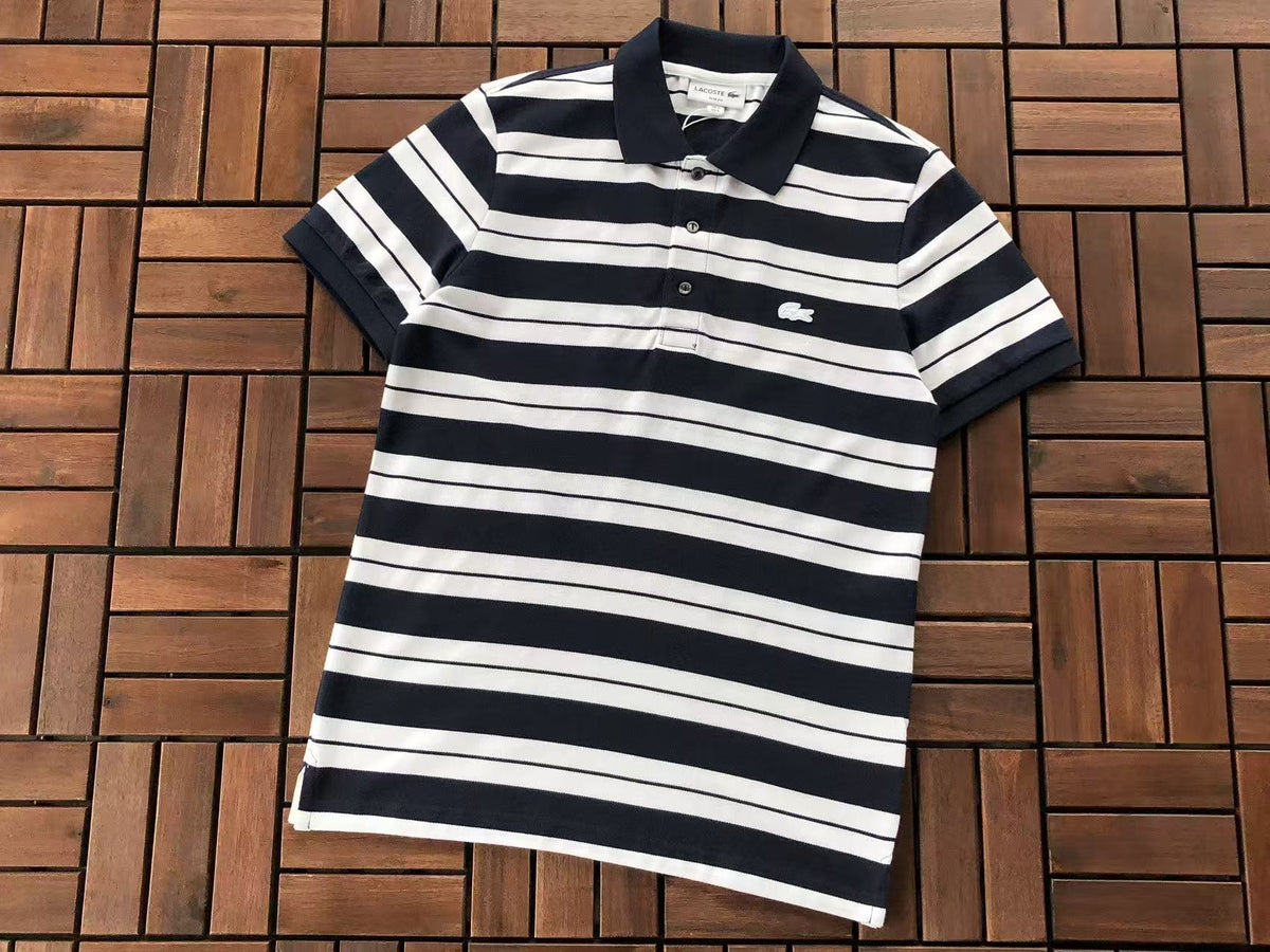 Lacoste Navy White Striped Polo Shirt
