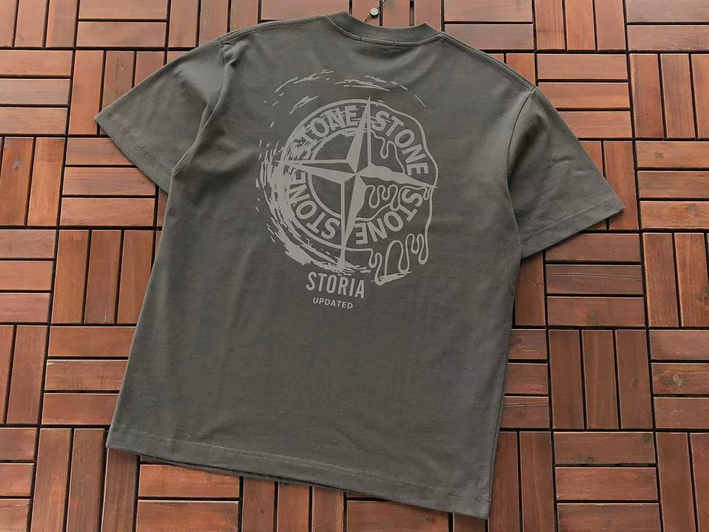 Grey White Compass Graphic Stone Island T-Shirt