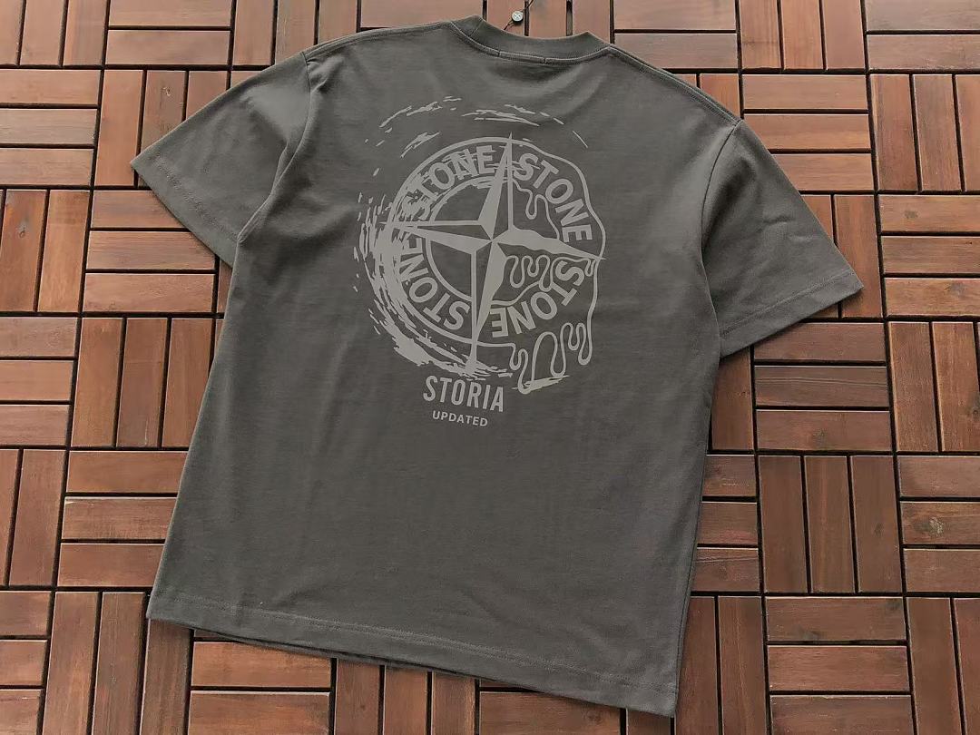Grey White Compass Graphic Stone Island T-Shirt