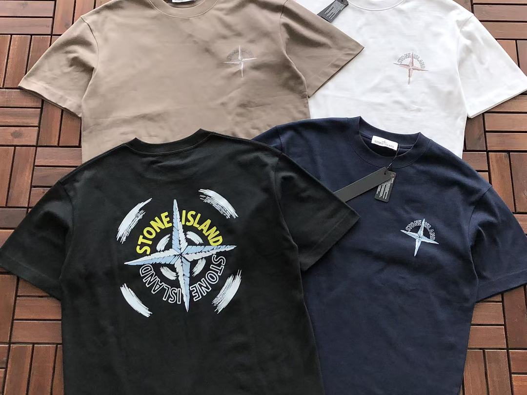 Navy Yellow Compass Graphic Stone Island T-Shirt