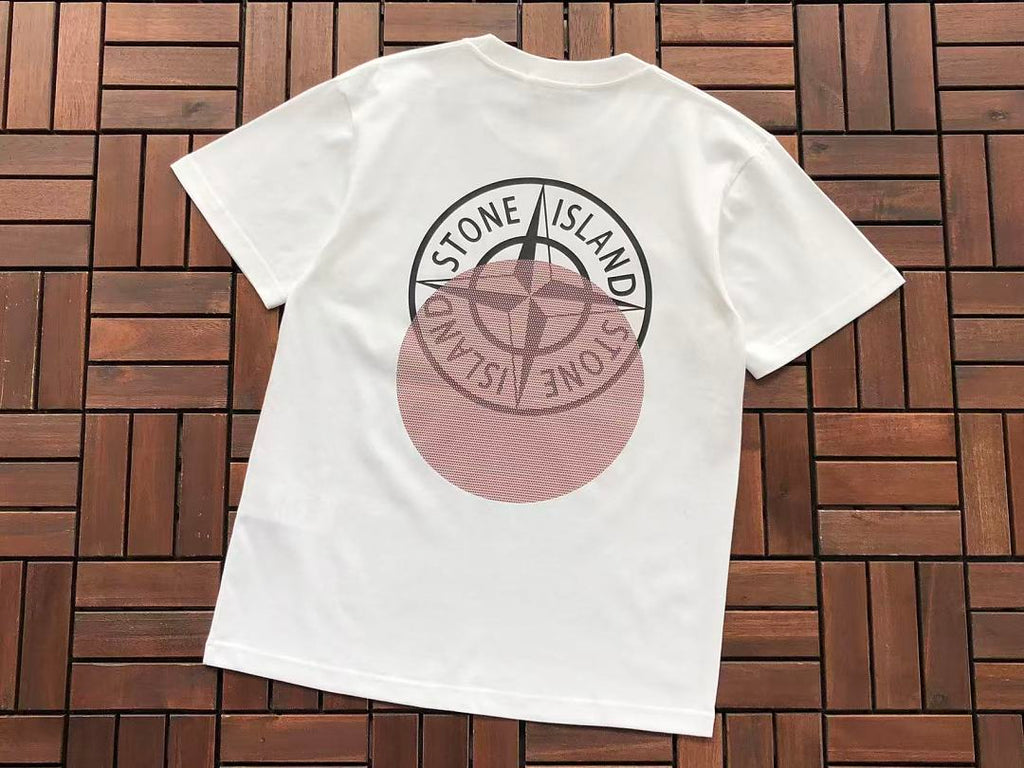 White Pink Circle Logo Stone Island T-Shirt