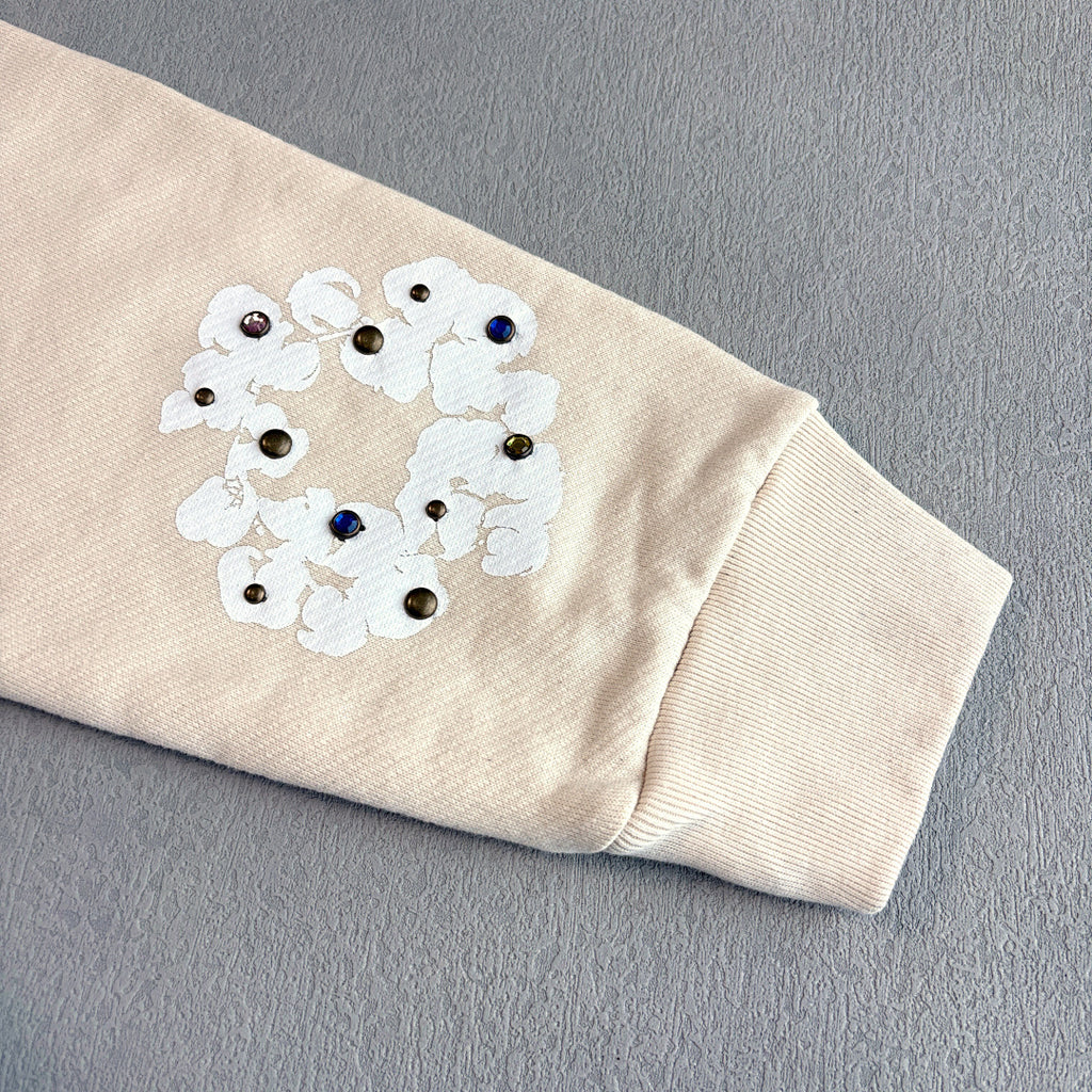 Rhinestone Cotton Wreath Zip Hoodie