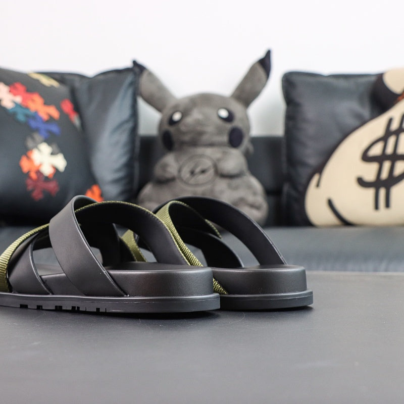 Hermes Izmir Sandal - Black/Khaki