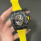 Skull Skeleton Dial Transparent Mechanical Watch with Rubber Strap