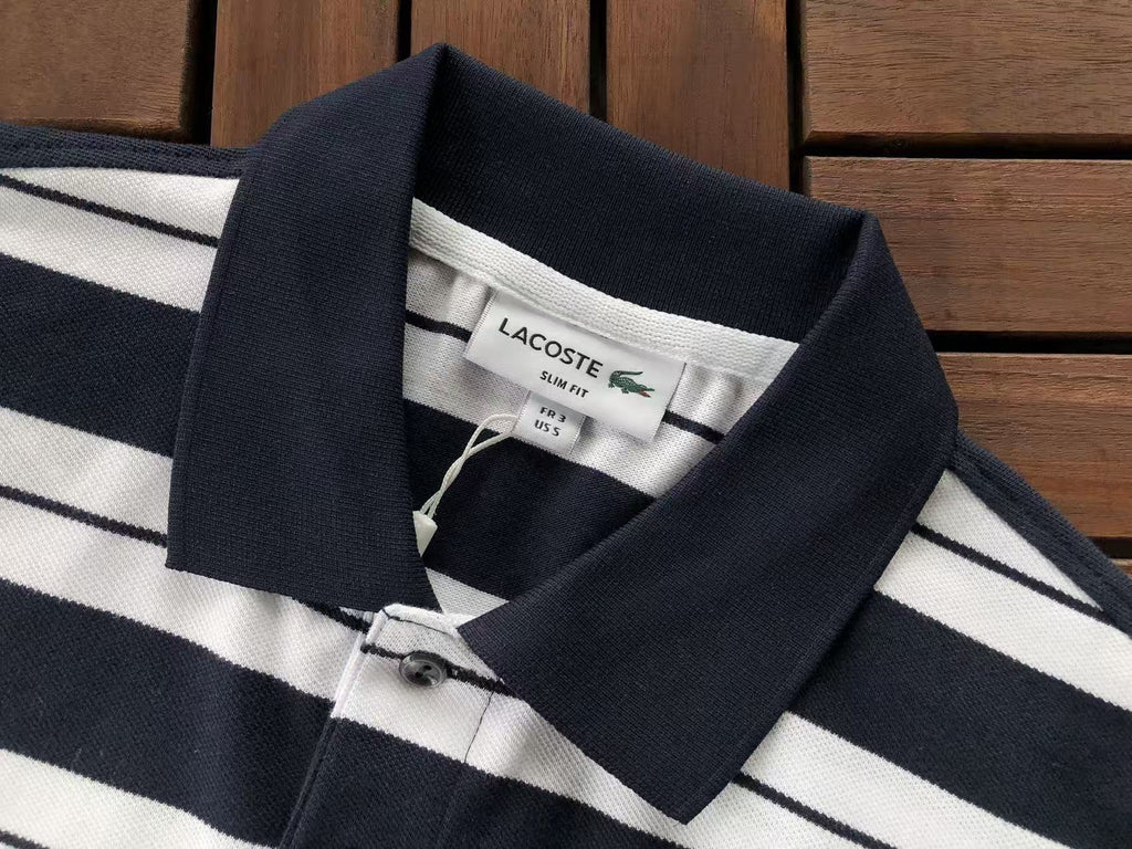 Lacoste Navy White Striped Polo Shirt