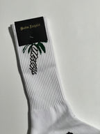 Palm Angels Crew Socks - White/Black/Green