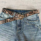 Snakeskin-Embossed Belt - Taupe/Brown