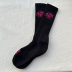 Black Crew Socks with Pink Graffiti Logo