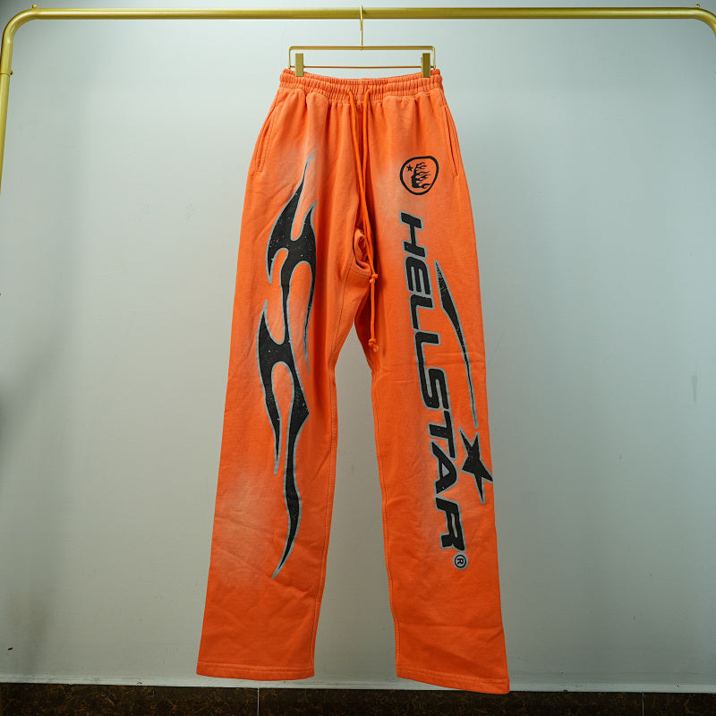 Hellstar Fire Orange Closed Elastic Bottom Sweatpants Orange Dye