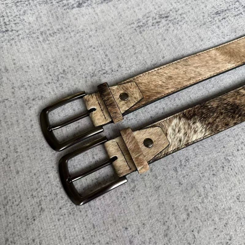 Unknown Brand Cowhide Hair-On Belt - Tan/Brown