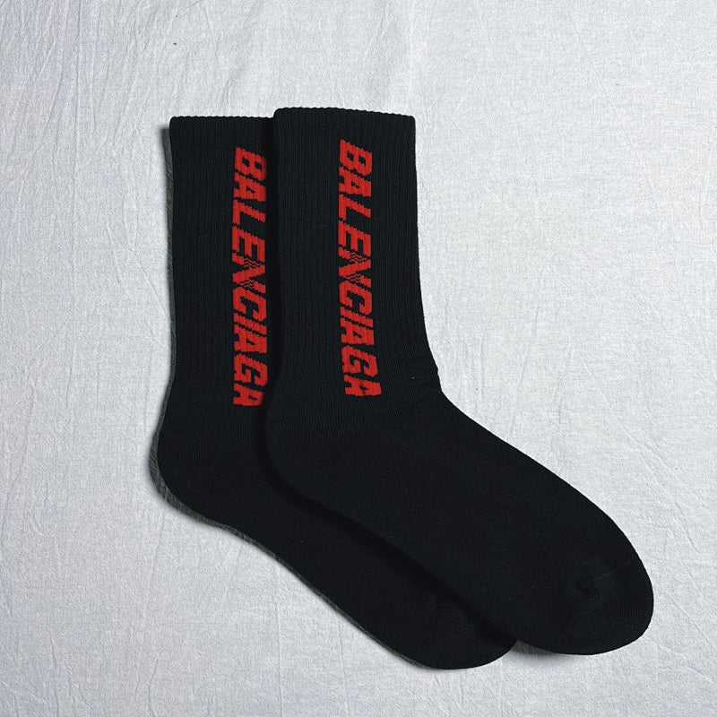 Balenciaga Crew Socks - Black/Red