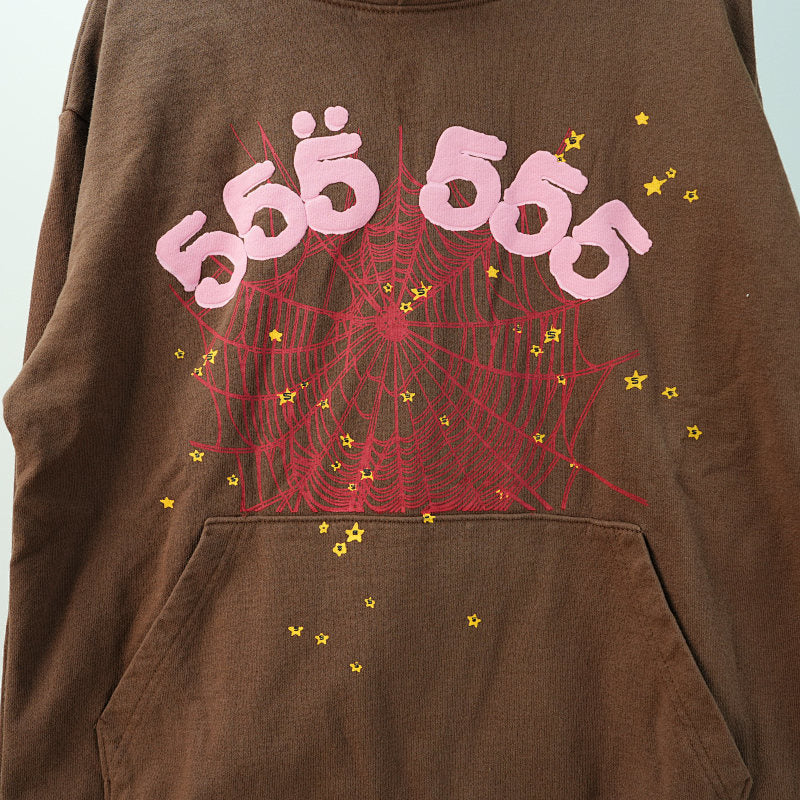 Sp5der Angel Number Hoodie Brown