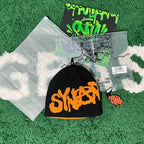 Black and Orange Beanie Hat and Socks Set