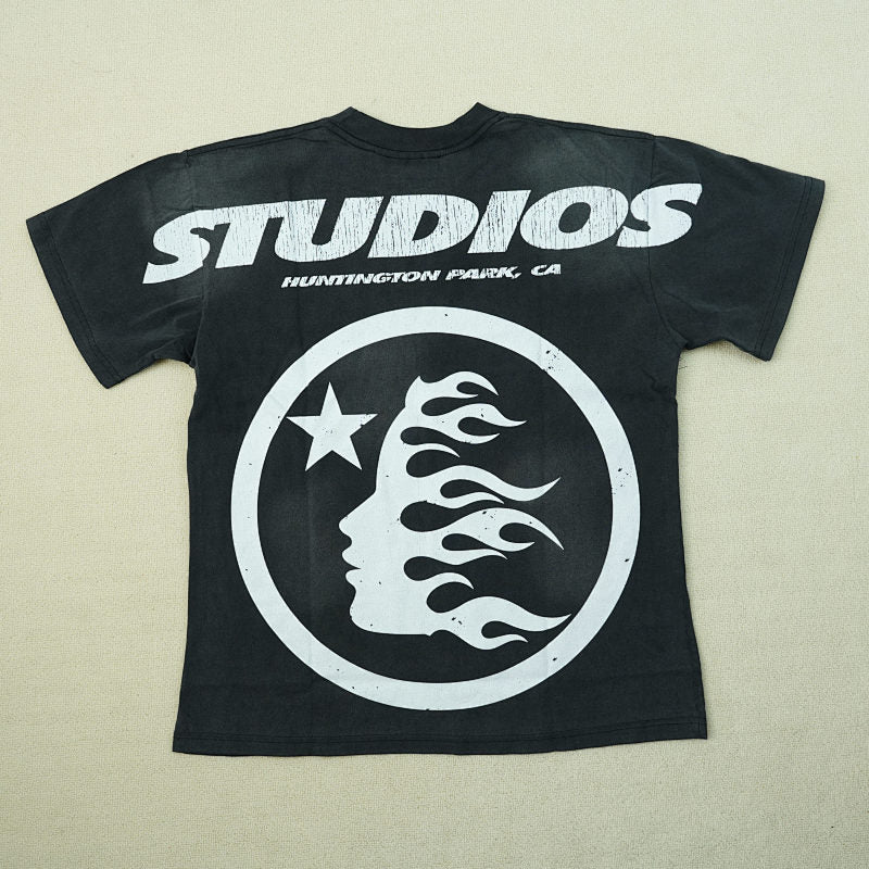 Hellstar Cartoon Logo Glitter Logo T-Shirt Black